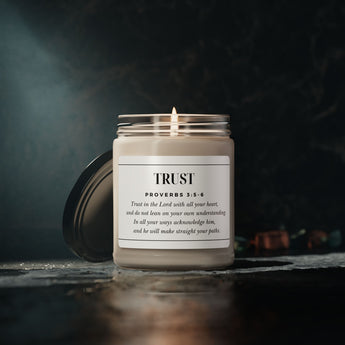 Faith Culture - Trust the Lord Proverbs 3: 5 Christian Scented Soy Candle, 9oz Clean Cotton 9oz