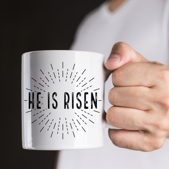 Faith Culture - He Is Risen Easter Ceramic Mug – White | Christian Resurrection Coffee Mug