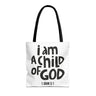 I Am a Child of God Tote Bag | 1 John 3:1 Christian Tote Bag 16" × 16'' Black