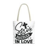 Faith Culture - Serve One Another in Love Christian Tote Bag - Galatians 5:13 Bible Verse 18" × 18'' Beige