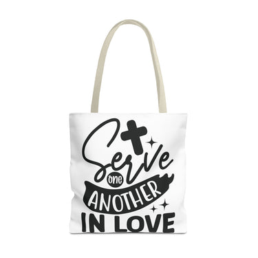 Faith Culture - Serve One Another in Love Christian Tote Bag - Galatians 5:13 Bible Verse 18" × 18'' Beige