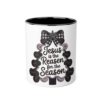 Faith Culture - Jesus Is the Reason for the Season Christian Christmas Mug, 11oz | Neutral Knit Christmas Tree Cup