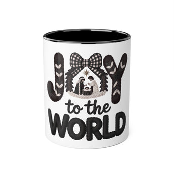 Faith Culture - Joy to the World Manger Knit Christian Christmas Mug, 11oz | Nativity Holiday Coffee Cup