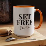Faith Culture - Set Free John 8:36 Accent Christian Mug, 11oz & 15oz | Inspirational Color Contrast Coffee Cup 15oz Orange