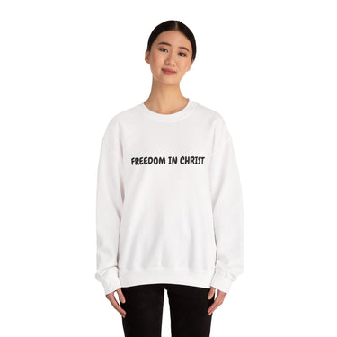Faith Culture – Freedom in Christ Unisex Crewneck Sweatshirt – White | Christian Identity Sweatshirt Inspired by Galatians 5:1