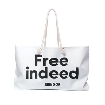 Free Indeed Christian Weekender Tote Bag | John 8:36 Bible Verse Gift 24" × 13"