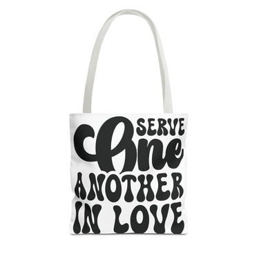 Faith Culture - Serve One Another in Love Christian Tote Bag - Inspirational Bible Verse Galatians 5:13 13" × 13'' White