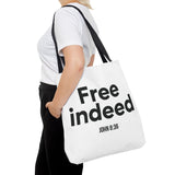 Free Indeed Christian Tote Bag | John 8:36 Bible Verse Gift