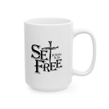Faith Culture – Set Free John 8:36 Christian Coffee Mug – Bold Cross Scripture Design, 11oz & 15oz
