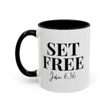Faith Culture - Set Free John 8:36 Accent Christian Mug, 11oz & 15oz | Inspirational Color Contrast Coffee Cup
