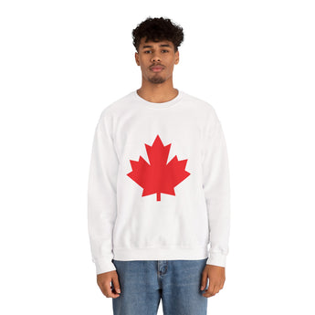 Faith Culture – Bold Red Maple Leaf Crewneck Sweatshirt – White | Iconic Canadian Symbol Pullover White