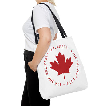 Faith Culture – O Canada Anthem Circle Tote Bag | Patriotic Maple Leaf Everyday Carryall 18" × 18'' Black