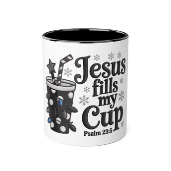 Faith Culture - Jesus Fills My Cup Psalm 23 Christian Christmas Mug, 11oz | Winter Scripture Coffee Cup
