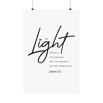 Faith Culture The Light Shines in the Darkness John 1:5 Christian Matte Poster | Minimal Scripture Wall Art Print