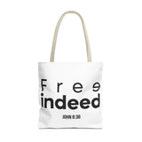 Free Indeed Christian Tote Bag | John 8:36 Bible Verse Gift 18" × 18'' Beige