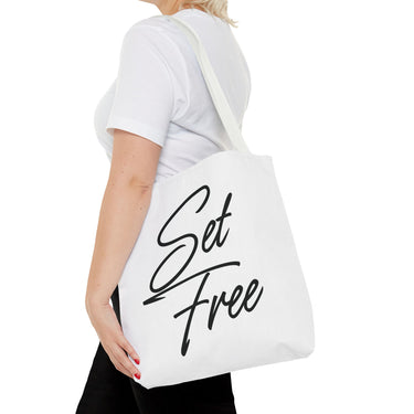 Faith Culture – Set Free Christian Tote Bag | Inspirational Faith Statement Tote 16" × 16'' White