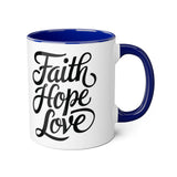 Faith Culture - Faith Hope Love - Christian Coffee Mug, 11oz Blue 11oz