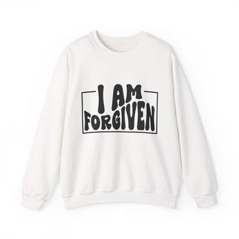 Faith Culture - I Am Forgiven Christian Sweatshirt Inspirational Bible Verse Pullover for Men and Women White