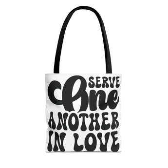 Faith Culture - Serve One Another in Love Christian Tote Bag - Inspirational Bible Verse Galatians 5:13 13" × 13'' Black