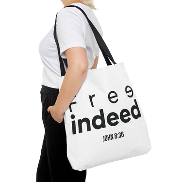 Free Indeed Christian Tote Bag | John 8:36 Bible Verse Gift