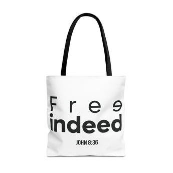 Free Indeed Christian Tote Bag | John 8:36 Bible Verse Gift 18" × 18'' Black
