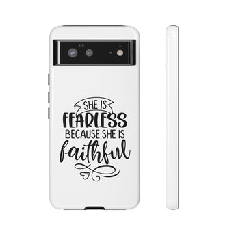 Faith Culture – She Is Fearless Because She Is Faithful Christian Tough Phone Case Google Pixel 6 Glossy