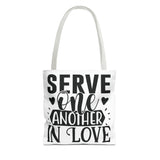 Faith Culture - Serve One Another in Love Christian Tote Bag - Galatians 5:13 Bible Verse 13" × 13'' White