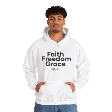 Faith Freedom Grace Christian Hoodie | John 8:36 Bible Verse Apparel
