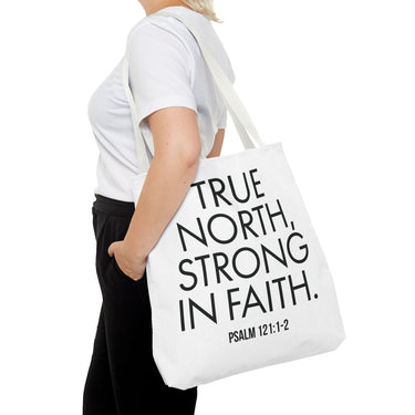 True North Strong in Faith Christian Tote Bag | Psalm 121:1-2 Scripture Gift