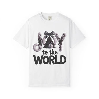 Faith Culture - Joy to the World Gnome Tree Christian Christmas T-Shirt – White | Knit Letter Holiday Tee
