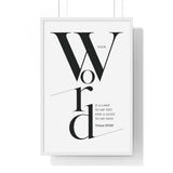 Your Word Is a Lamp framed Christian wall art inspired by Psalm 119:105, white frame with black and white scripture typography