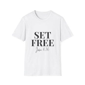 Faith Culture – Set Free John 8:36 Unisex T-Shirt – White | Elegant Christian Tee on Freedom Through Christ
