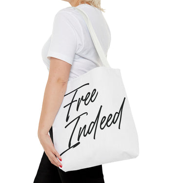 Faith Culture – Free Indeed Christian Tote Bag | Bold Faith Declaration Tote 16" × 16'' White