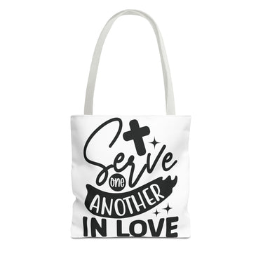 Faith Culture - Serve One Another in Love Christian Tote Bag - Galatians 5:13 Bible Verse 13" × 13'' White