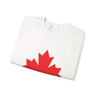 Faith Culture – Bold Red Maple Leaf Crewneck Sweatshirt – White | Iconic Canadian Symbol Pullover