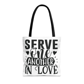 Faith Culture - Serve One Another in Love Christian Tote Bag - Galatians 5:13 Bible Verse 16" × 16'' Black