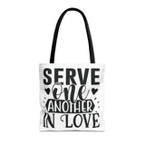 Faith Culture - Serve One Another in Love Christian Tote Bag - Galatians 5:13 Bible Verse 16" × 16'' Black
