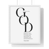 Merciful and Gracious framed Bible verse wall art inspired by Psalm 86:15, white frame with black and white scripture typography