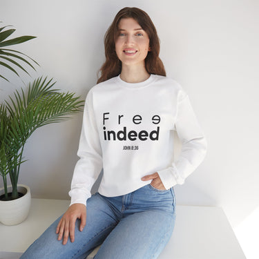 Free Indeed Abstract Christian Sweatshirt | John 8:36 Bible Verse Apparel