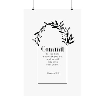 Faith Culture Commit Proverbs 16:3 Christian Matte Poster | Floral Scripture Wall Art Print
