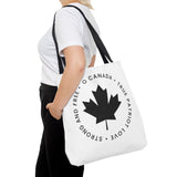 Faith Culture – O Canada Anthem Circle Tote Bag | Black Maple Leaf Minimalist Canadian Carryall 18" × 18'' Black