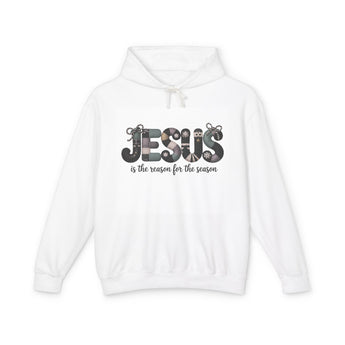 Faith Culture - Jesus Is the Reason for the Season Unisex Christian Hoodie – White | Modern Lettered Christmas Sweatshirt