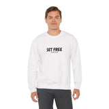 Faith Culture – Set Free John 8:36 Unisex Crewneck Sweatshirt – White | Christian Freedom Sweatshirt for Bold Faith