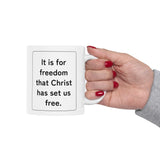 Faith Culture – Set Us Free Galatians 5:1 Christian Mug – 11oz & 15oz | Faith-Inspired Morning Motivation