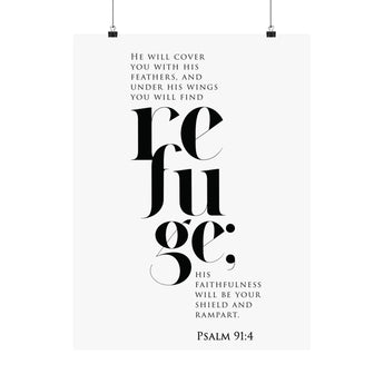 Faith Culture Refuge Psalm 91:4 Christian Matte Poster | Under His Wings Scripture Wall Art Print