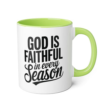 Faith Culture - God Is Faithful in Every Season - Christian Accent Coffee Mug, 11oz Light Green 11oz