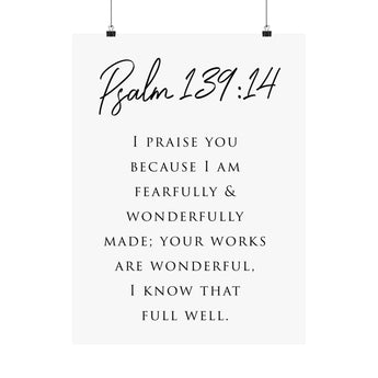 Faith Culture Fearfully And Wonderfully Made Psalm 139:14 Christian Matte Poster | Minimal Typography Scripture Wall Art Print