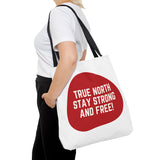 Faith Culture – True North Stay Strong and Free Tote Bag | Bold Anthem-Inspired Canadian Carryall 18" × 18'' Black