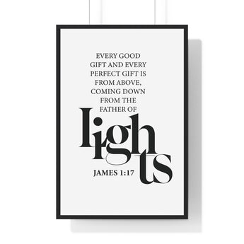 Faith Culture - James 1:17 Christian Scripture Wall Art Father of Lights 24″ x 36″ Black