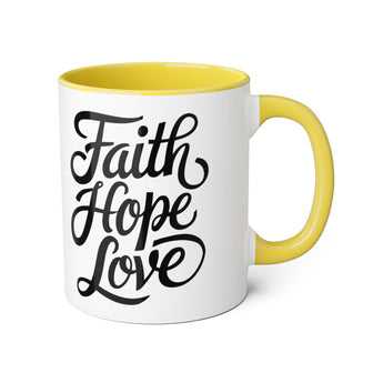 Faith Culture - Faith Hope Love - Christian Coffee Mug, 11oz Yellow 11oz